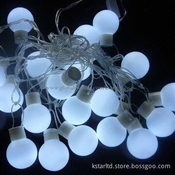 LED ball string light with 20 white LEDs and balls, 1.5m lead wire, clear cable, 230V